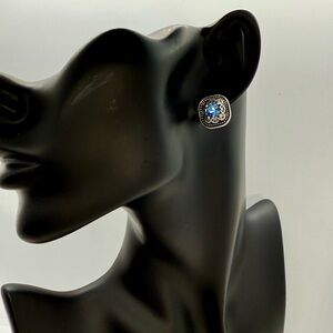 Chic Silver and Blue Square‎ Stud Earrings